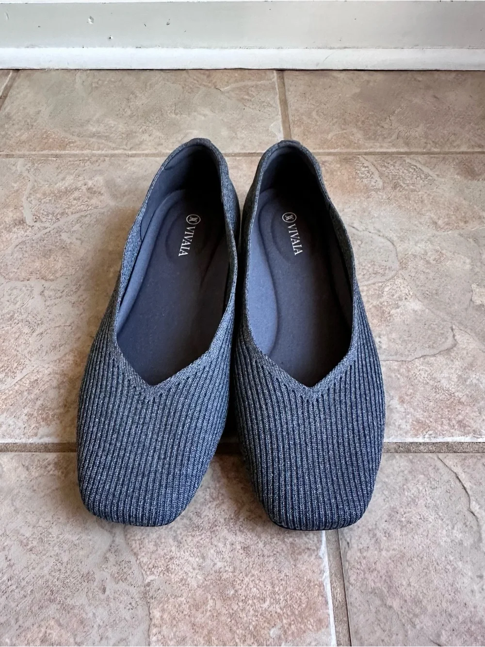 VIVAIA Margot 2.0 Square Toe Knitted Flats Gray Worn Once!​